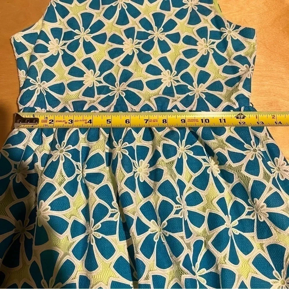 Justice Girls Dress Size 12 Lace Blue Lined Neon Green Floral Summer Party